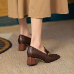 Retro soft leather high heels for women - Image 3