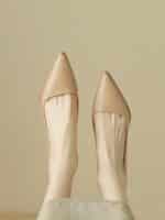 Nude high heels for women thick heels pointed toe - Image 2
