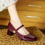 French square toe shallow mouth Mary Jane fairy style