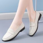 Genuine cowhide square toe slip-on shoes for women - Image 2