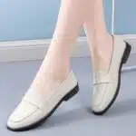 Genuine cowhide square toe slip-on shoes for women - Image 2