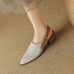 Chunky Heel Sandals Women Breathable Flying Weave - Image 2