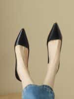 Nude high heels for women thick heels pointed toe - Image 3