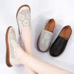 Summer hollow flat leather shoes for women