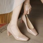 Nude patent leather single shoes women's
