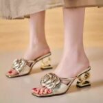New rhinestone women’s high heel sandals with flowers - Image 2