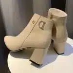 Pointed suede thick heel short boots - Image 2