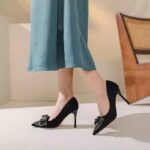 Bowknot rhinestone black high heels - Image 2