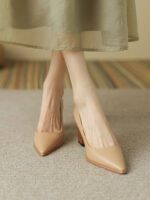 Nude high heels for women thick heels pointed toe - Image 4
