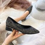 French pointed toe new shallow mouth rhinestone flat bottom soft bottom four seasons butterfly flower scoop