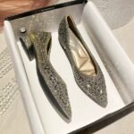 French pointed toe new shallow mouth rhinestone flat bottom soft bottom four seasons butterfly flower scoop - Image 4