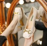 Western-style spring retro square toe high heels for women