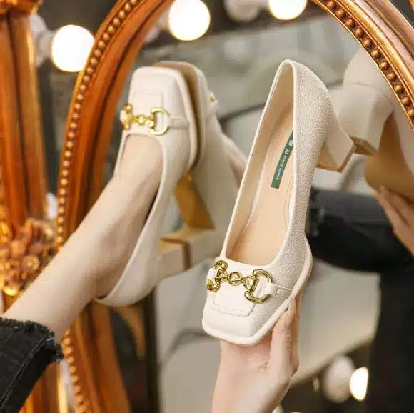 Western-style spring retro square toe high heels for women