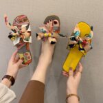 Colorful ribbon bow flat heel slippers for women