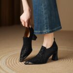 Genuine leather high heels deep mouth single shoes