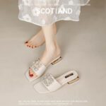 Rhinestone square buckle ladies slippers flat bottom - Image 3