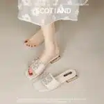 Rhinestone square buckle ladies slippers flat bottom - Image 3