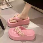 Women's flip flops cute flower thick bottom high heel sandals