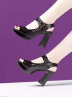 Brand shoes patent leather fish mouth thick heel sandals - Image 3