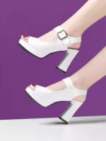 Brand shoes patent leather fish mouth thick heel sandals - Image 4