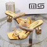 Gold rhinestone flip flops heel for women