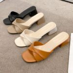 Summer lazy medium heel sandals mules