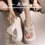 Women's flip flops cute flower thick bottom high heel sandals - Image 7