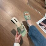 Rhinestone square buckle ladies slippers flat bottom - Image 2