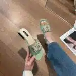 Rhinestone square buckle ladies slippers flat bottom - Image 2