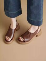 Cowhide version ~ Retro thick-heeled sandals - Image 4