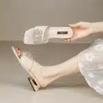 Rhinestone square buckle ladies slippers flat bottom