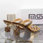 Gold rhinestone flip flops heel for women - Image 3