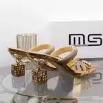 Gold rhinestone flip flops heel for women - Image 3