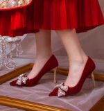 No-tiring high heels French wedding red shoes
