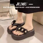 Women's flip flops cute flower thick bottom high heel sandals - Image 3