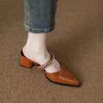 Genuine leather beautiful closed toe half slippers for women - Image 3