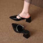 Genuine leather beautiful closed toe half slippers for women - Image 7
