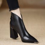 Thick heel pointed toe short boots for women - Image 3
