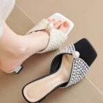 New style fashionable and versatile pearl genuine leather temperament medium heel - Image 2