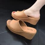 High-heeled slippers for women in summer thick-soled wedge heels