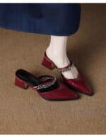 Genuine leather beautiful closed toe half slippers for women - Image 4