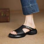 Genuine leather thick-soled sandals for women
