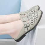 Flat Soft Leather Hollow Breathable Mom Shoes for Outdoor Wear - Image 5