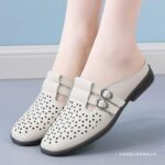 Flat Soft Leather Hollow Breathable Mom Shoes for Outdoor Wear - Image 3